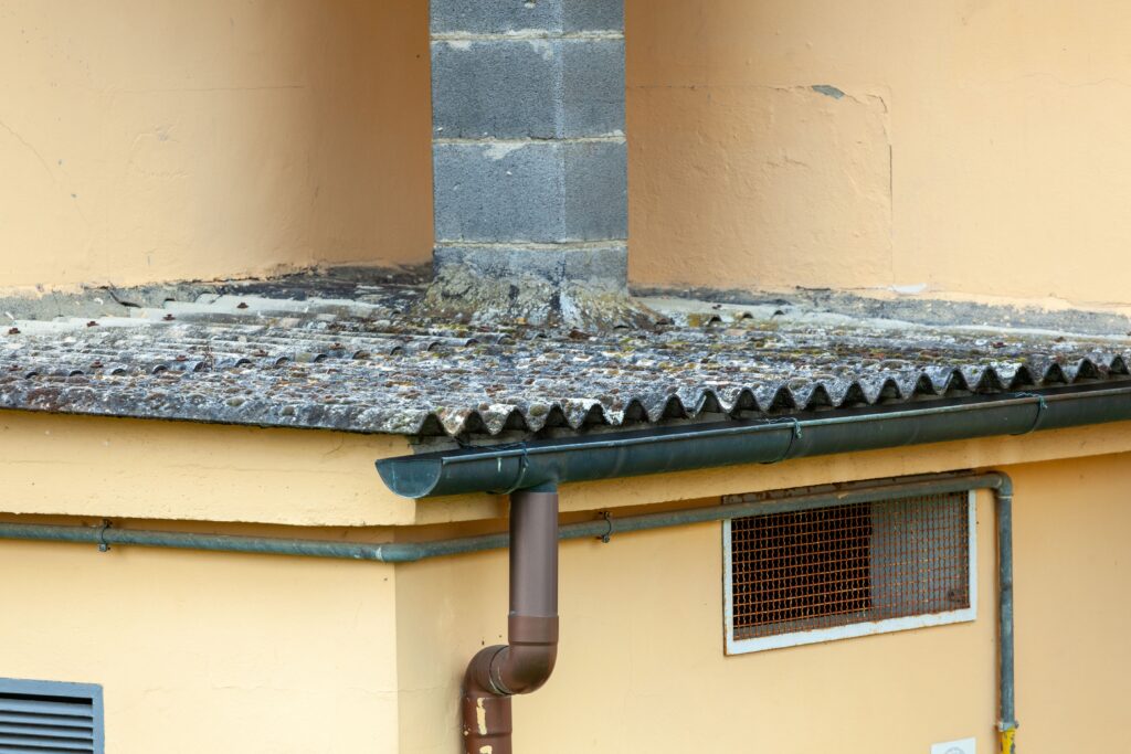 Aging Asbestos Roof Covered In Moss And Lichen Utc